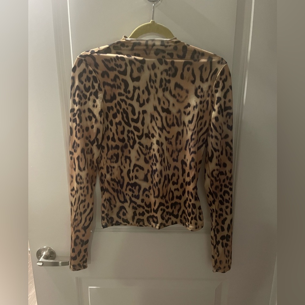 Leopard Print Mock Neck Long Sleeve Top